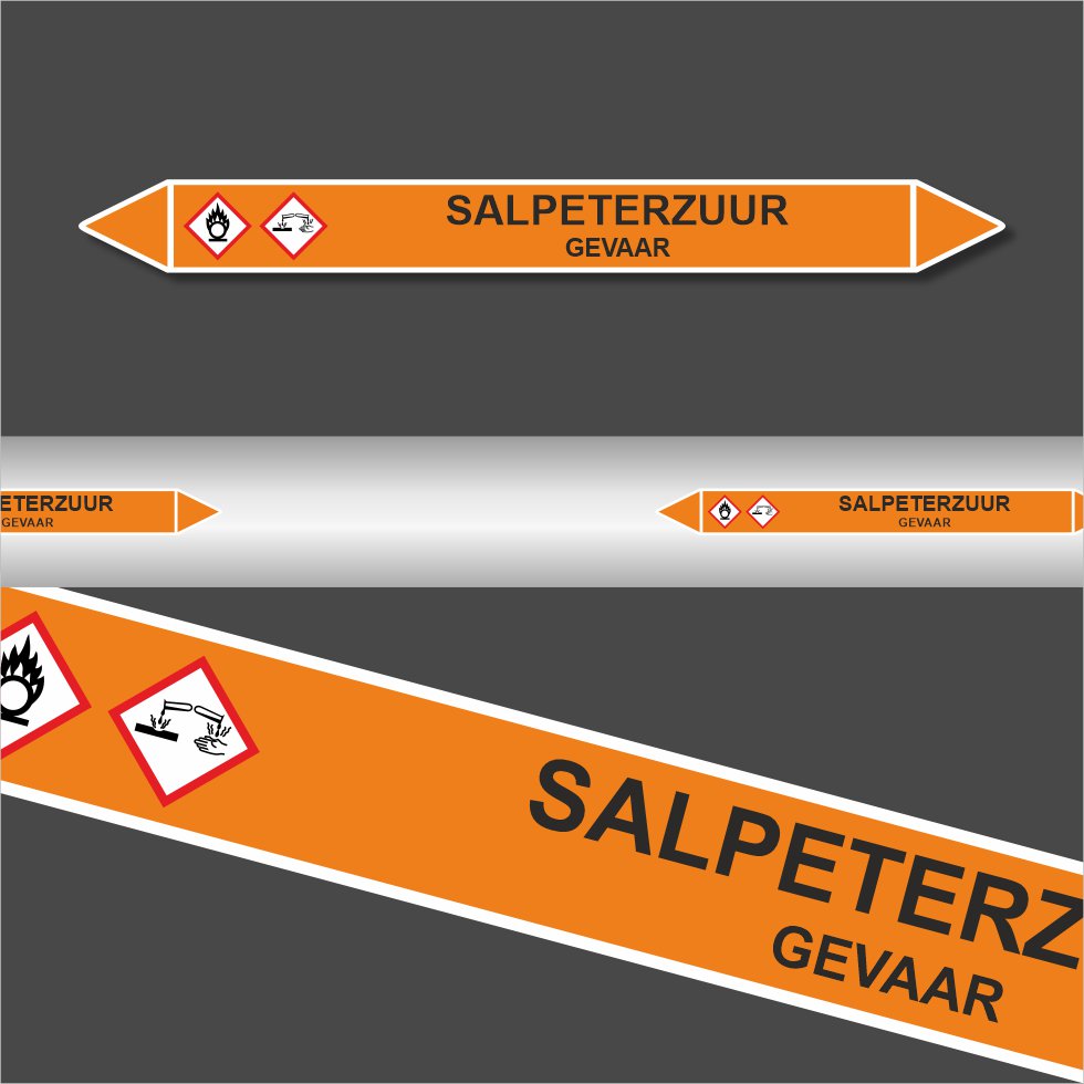 Leiding Markeringen Stickers Salpeterzuur (Zuren) Leiding Markeringen Stickers Salpeterzuur (Zuren)