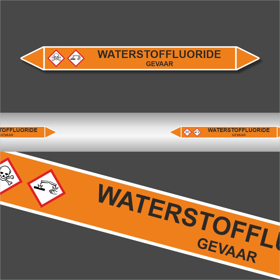 Leiding Markeringen Stickers Waterstoffluoride (Zuren) Leiding Markeringen Stickers Waterstoffluoride (Zuren)
