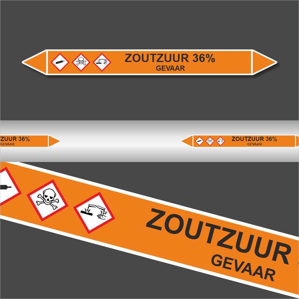 Leiding Markeringen Stickers Zoutzuur 36% (Zuren) Leiding Markeringen Stickers Zoutzuur 36% (Zuren)