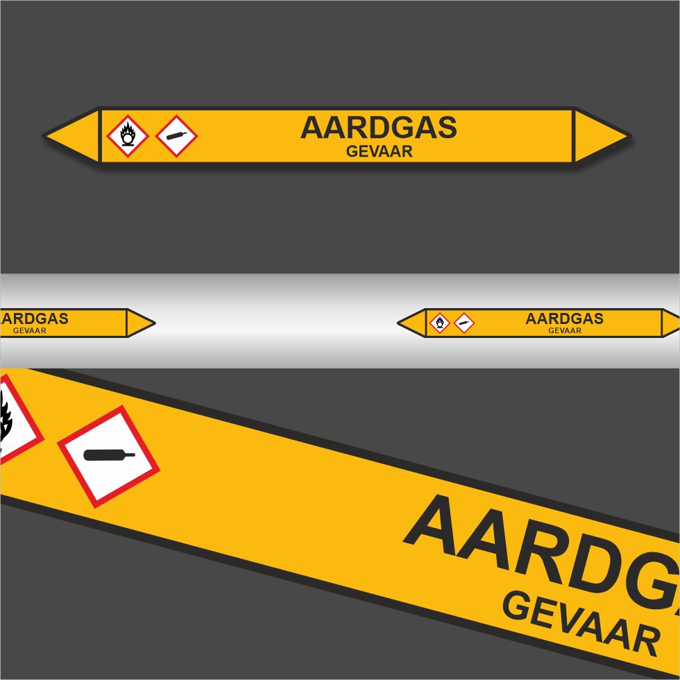 Leidingstickers Leidingmarkering Aardgas (Gassen) Leidingstickers Leidingmarkering Aardgas (Gassen)