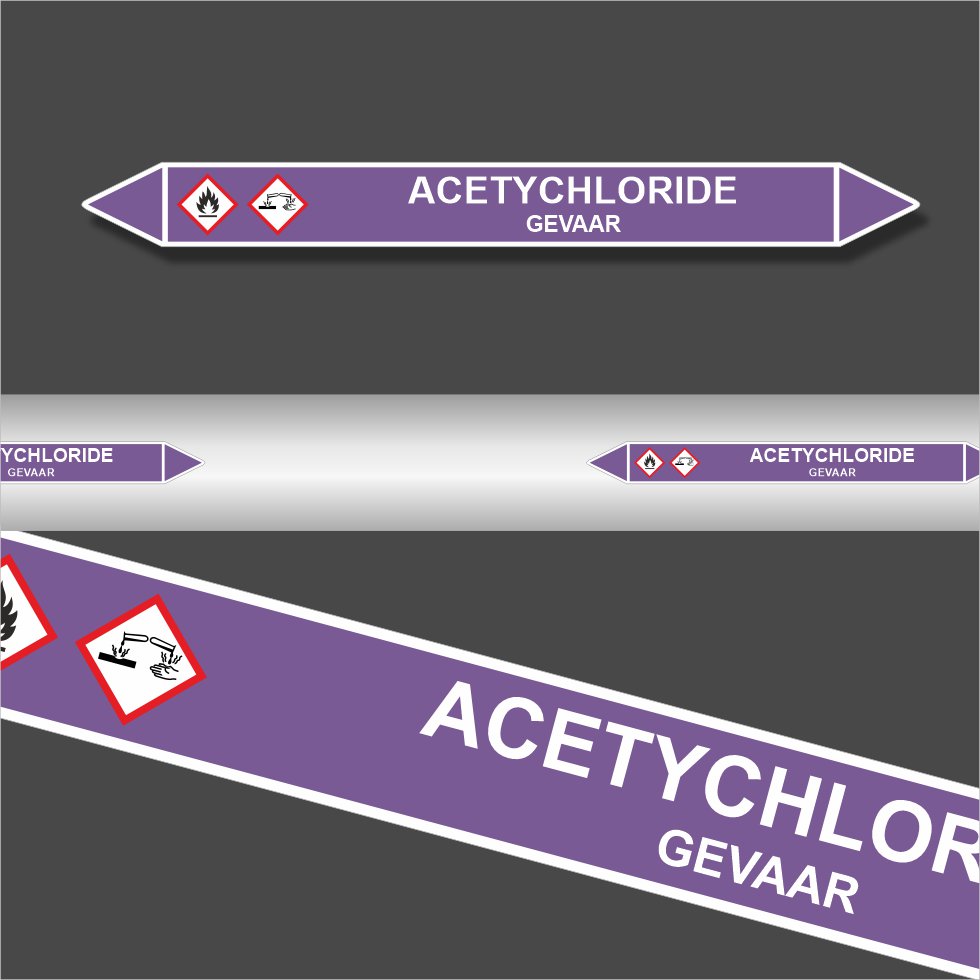 Leidingstickers Leidingmarkering Acetychloride (Basen) Leidingstickers Leidingmarkering Acetychloride (Basen)