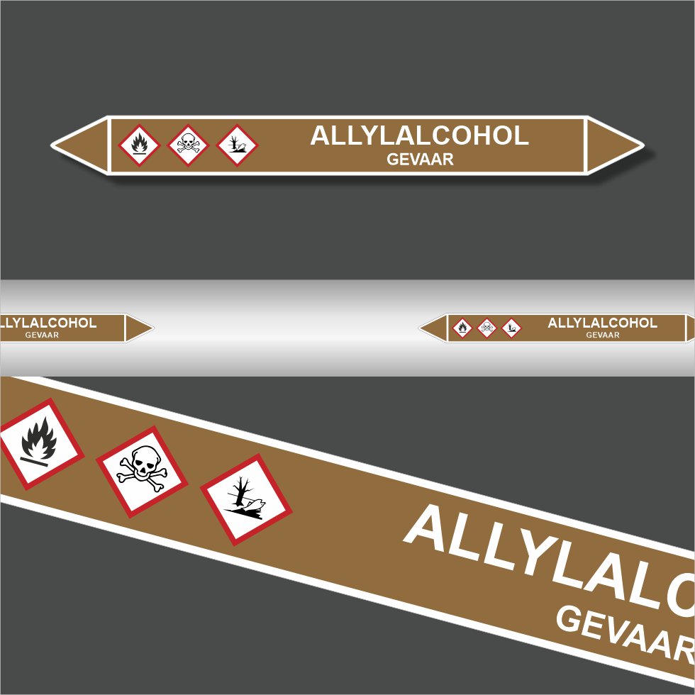 Leidingstickers Leidingmarkering Alylalcohol (Ontvlambare vloeistoffen) Leidingstickers Leidingmarkering Alylalcohol (Ontvlambare vloeistoffen)