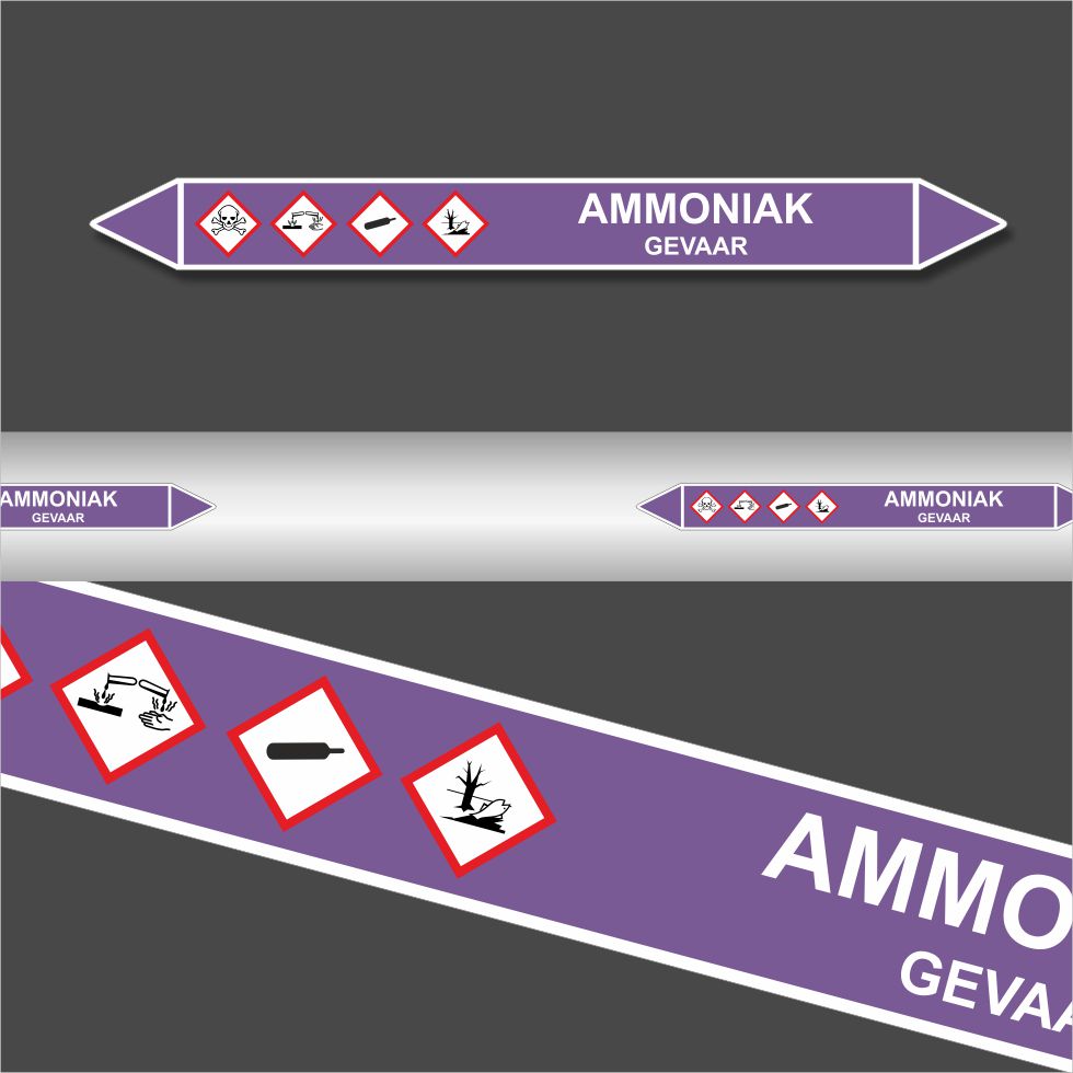 Leidingstickers Leidingmarkering Ammoniak (Basen) Leidingstickers Leidingmarkering Ammoniak (Basen)