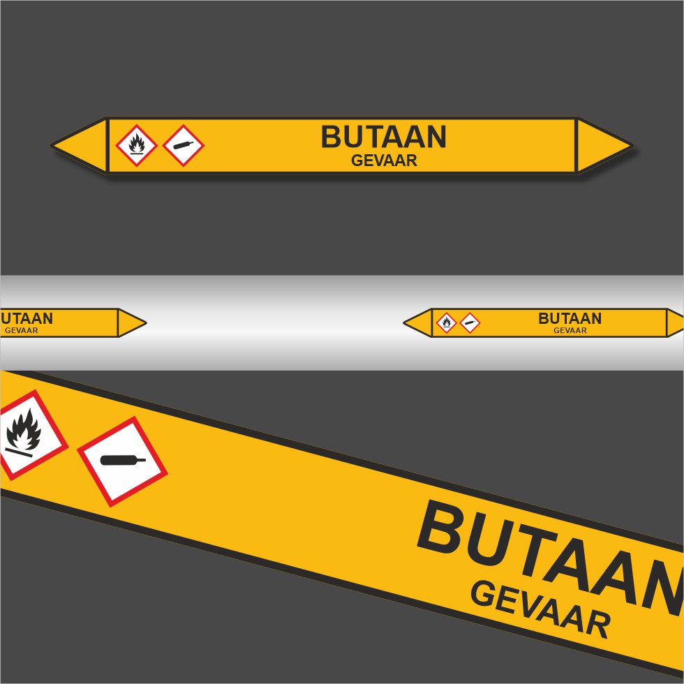 Leidingstickers Leidingmarkering Butaan (Gassen) Leidingstickers Leidingmarkering Butaan (Gassen)