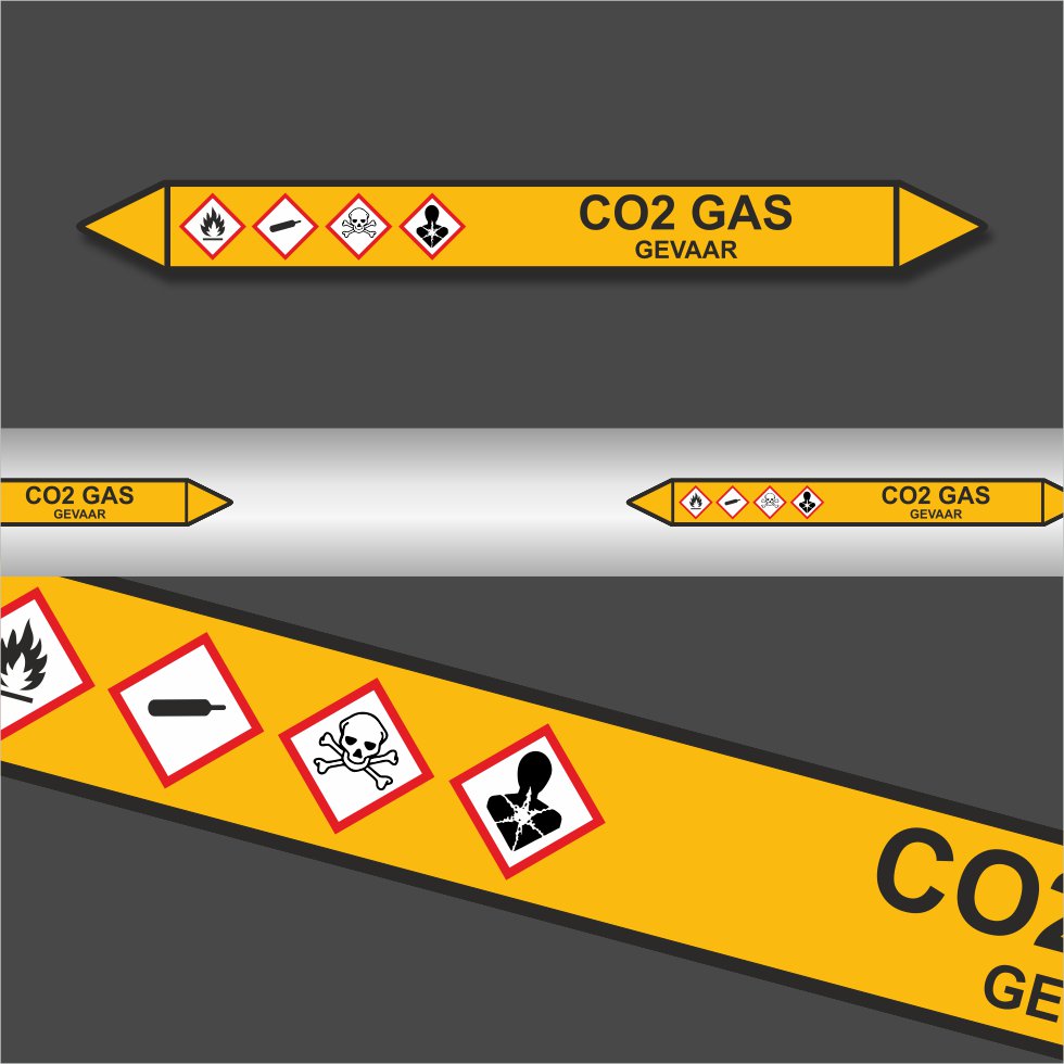 Leidingstickers Leidingmarkering CO2 Gas (Gassen) Leidingstickers Leidingmarkering CO2 Gas (Gassen)
