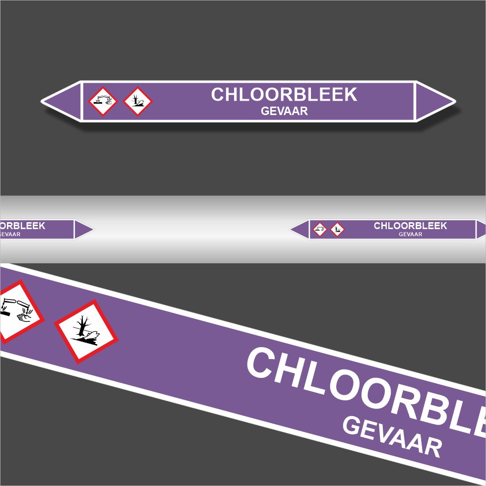 Leidingstickers Leidingmarkering Chloorbleek (Basen) Leidingstickers Leidingmarkering Chloorbleek (Basen)