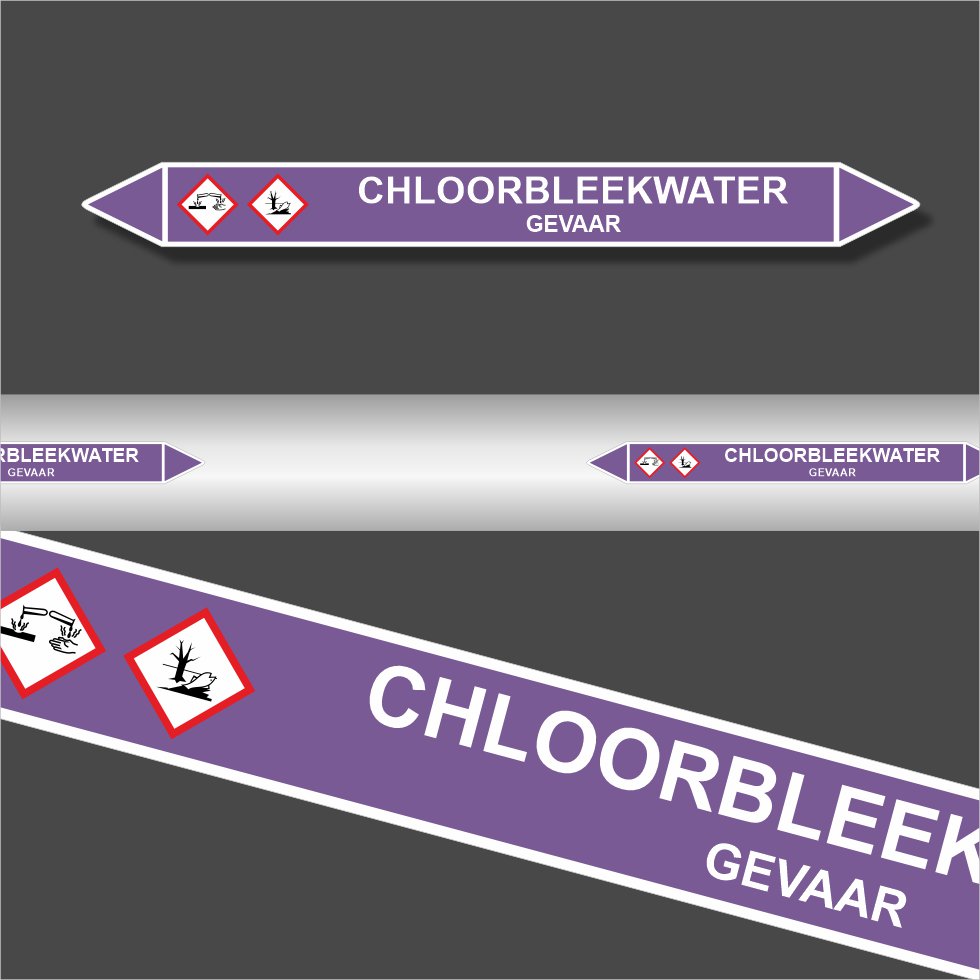 Leidingstickers Leidingmarkering Chloorbleekwater (Basen) Leidingstickers Leidingmarkering Chloorbleekwater (Basen)