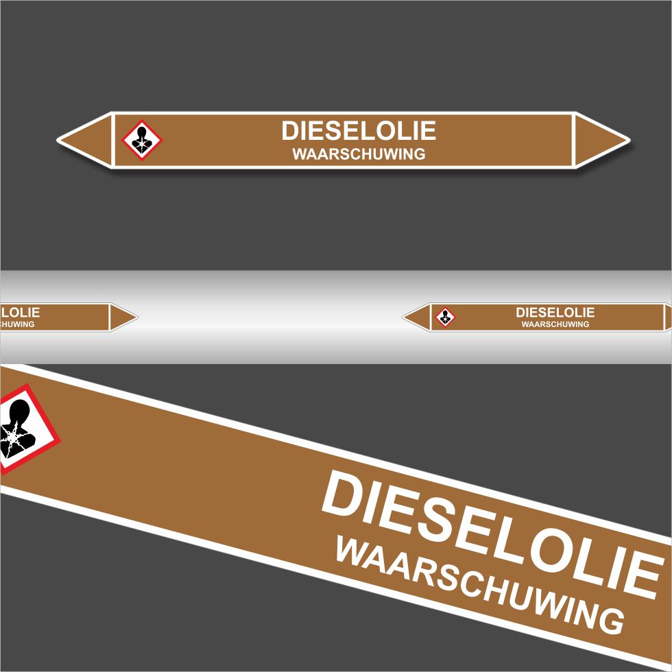 Leidingstickers Leidingmarkering Dieselolie (Ontvlambare vloeistoffen) Leidingstickers Leidingmarkering Dieselolie (Ontvlambare vloeistoffen)