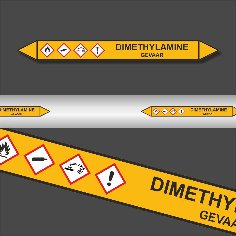 Leidingstickers Leidingmarkering Dimethylamine (Gassen) Leidingstickers Leidingmarkering Dimethylamine (Gassen)