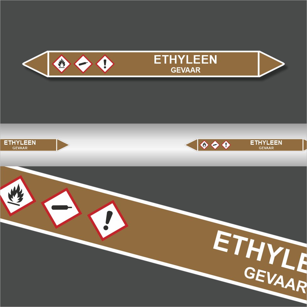 Leidingstickers Leidingmarkering Ethyleen (Ontvlambare vloeistoffen) Leidingstickers Leidingmarkering Ethyleen (Ontvlambare vloeistoffen)