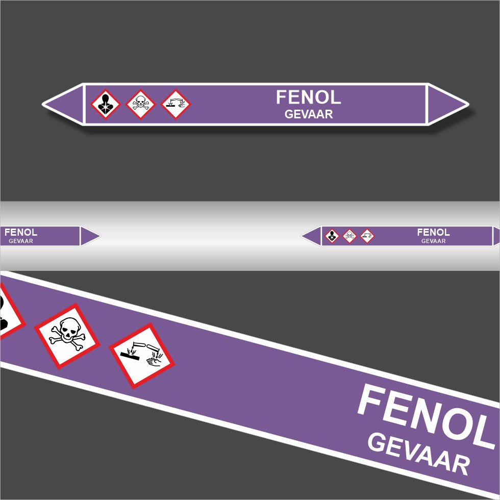 Leidingstickers Leidingmarkering Fenol (Basen) Leidingstickers Leidingmarkering Fenol (Basen)