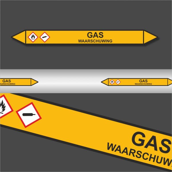 Leidingstickers Leidingmarkering Gas Waarschuwing