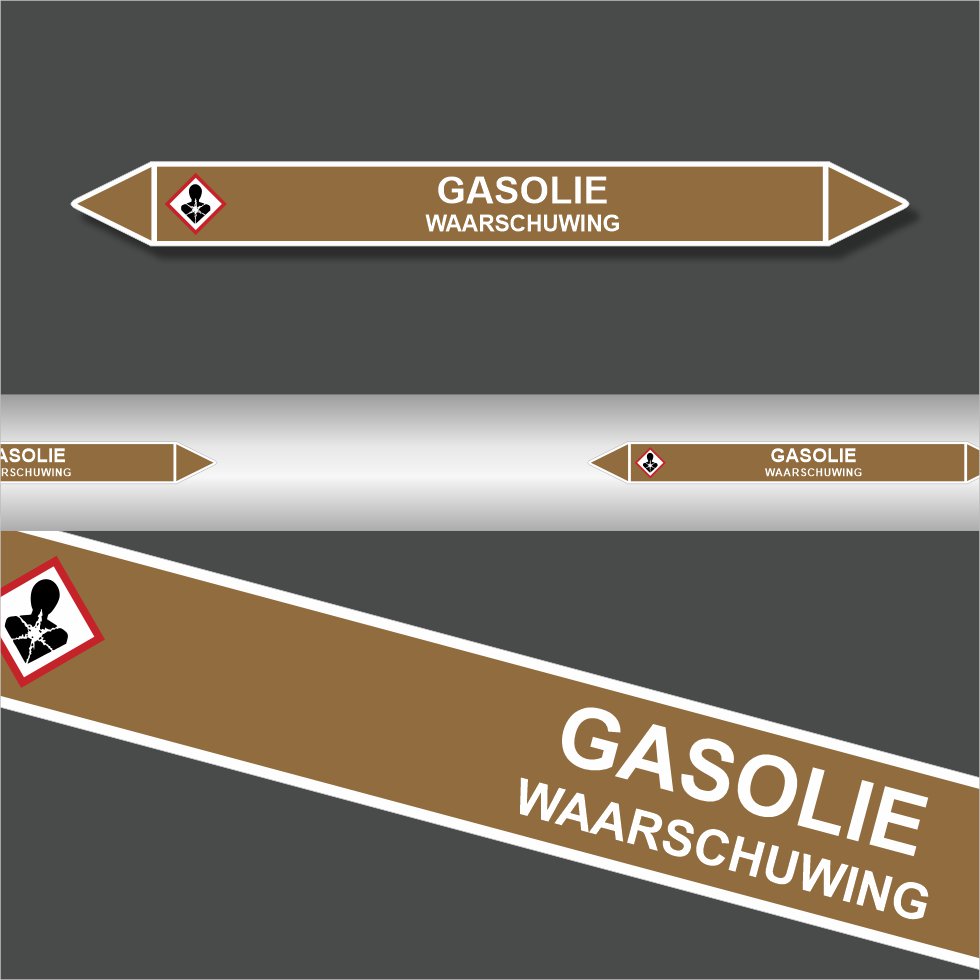 Leidingstickers Leidingmarkering Gasolie (Ontvlambare vloeistoffen) Leidingstickers Leidingmarkering Gasolie (Ontvlambare vloeistoffen)