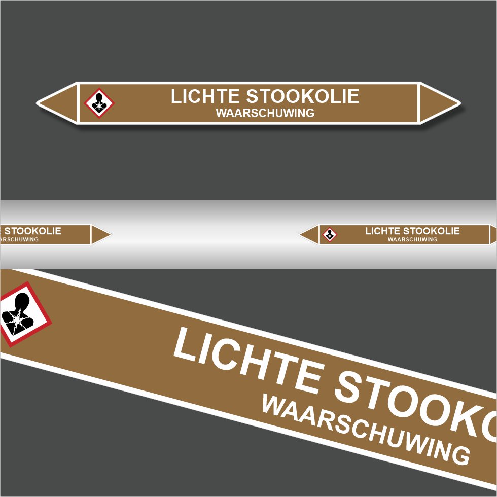 Leidingstickers Leidingmarkering Lichte stookolie (Ontvlambare vloeistoffen) Leidingstickers Leidingmarkering Lichte stookolie (Ontvlambare vloeistoffen)