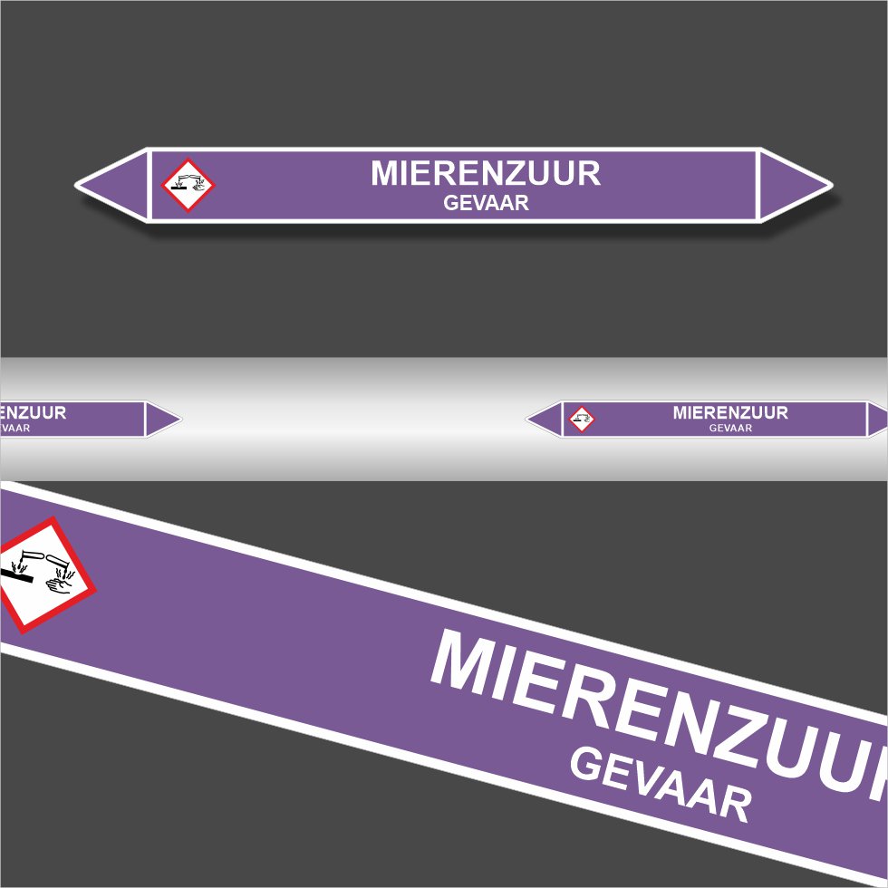 Leidingstickers Leidingmarkering Mierenzuur (Basen) Leidingstickers Leidingmarkering Mierenzuur (Basen)