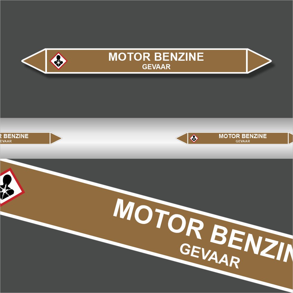 Leidingstickers Leidingmarkering Motor Benzine (Ontvlambare vloeistoffen) Leidingstickers Leidingmarkering Motor Benzine (Ontvlambare vloeistoffen)