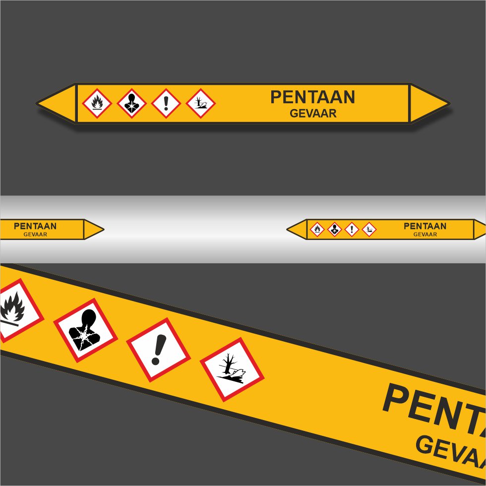 Leidingstickers Leidingmarkering Pentaan (Gassen) Leidingstickers Leidingmarkering Pentaan (Gassen)