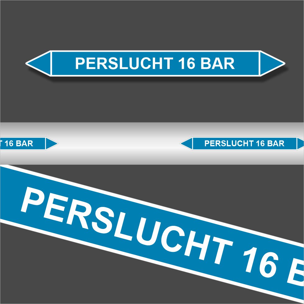 Leidingstickers Leidingmarkering Perslucht 16 BAR (Lucht)
