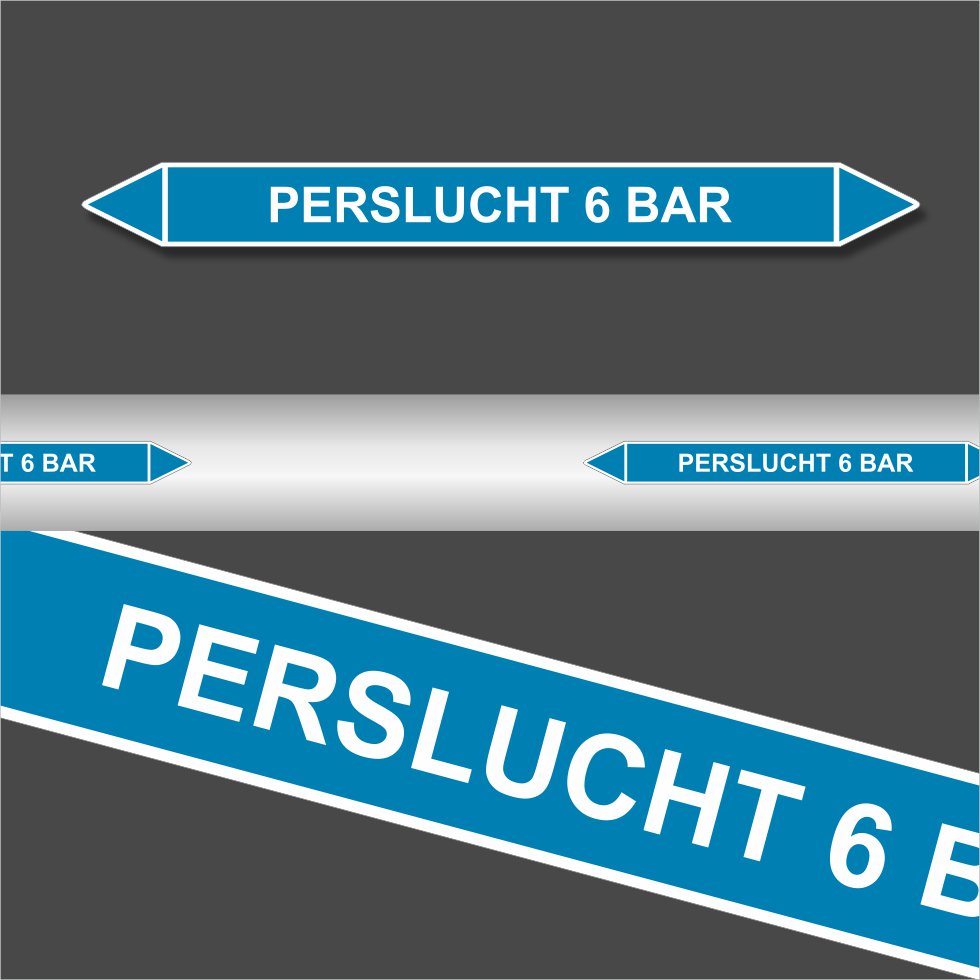 Leidingstickers Leidingmarkering Perslucht 6 BAR (Lucht) Leidingstickers Leidingmarkering Perslucht 6 BAR (Lucht)