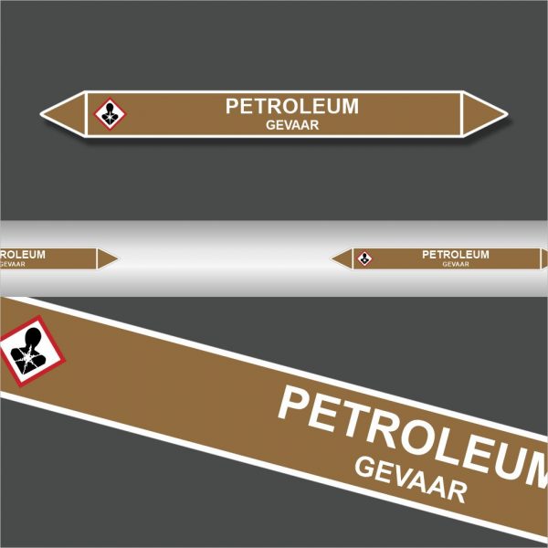 Leidingstickers Leidingmarkering Petroleum (Ontvlambare vloeistoffen)