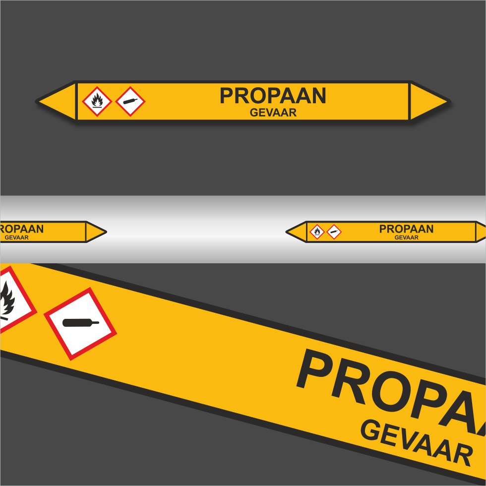Leidingstickers Leidingmarkering Propaan (Gassen) Leidingstickers Leidingmarkering Propaan (Gassen)