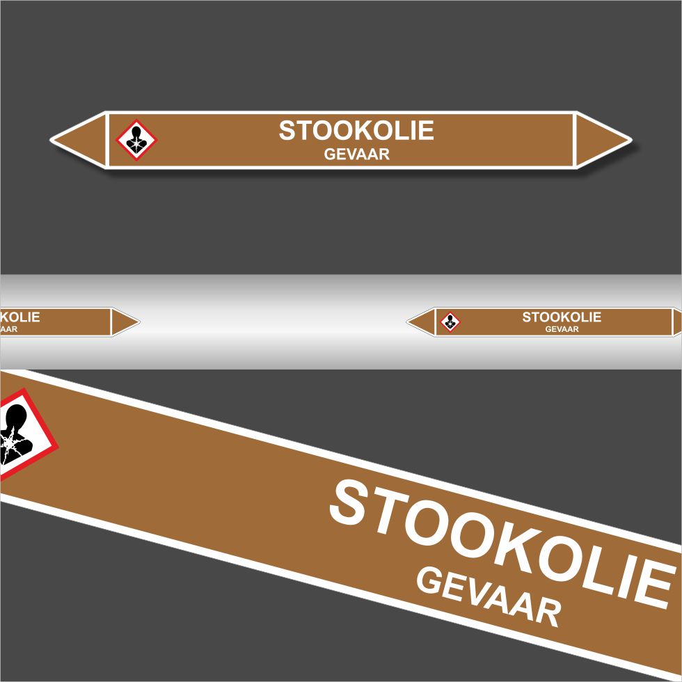 Leidingstickers Leidingmarkering Stookolie (Ontvlambare vloeistoffen) Leidingstickers Leidingmarkering Stookolie (Ontvlambare vloeistoffen)