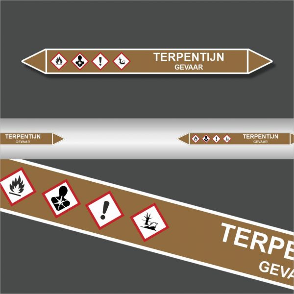 Leidingstickers Leidingmarkering Terpentijn (Ontvlambare vloeistoffen)