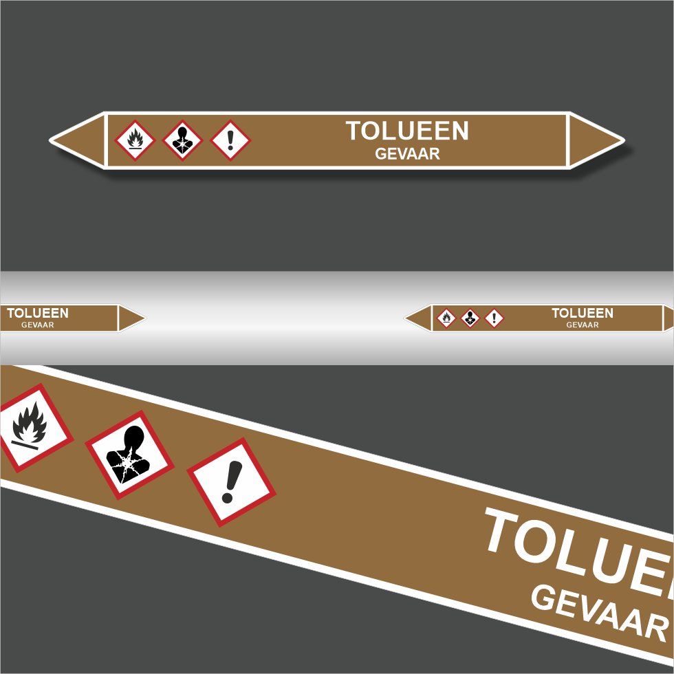 Leidingstickers Leidingmarkering Tolueen (Ontvlambare vloeistoffen) Leidingstickers Leidingmarkering Tolueen (Ontvlambare vloeistoffen)