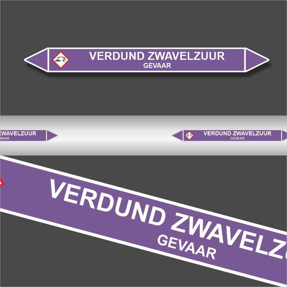 Leidingstickers Leidingmarkering Verdund zwavelzuur (Basen) Leidingstickers Leidingmarkering Verdund zwavelzuur (Basen)