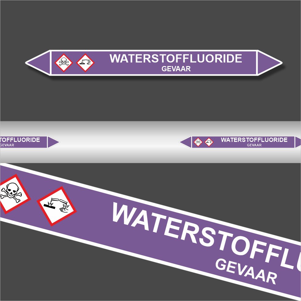 Leidingstickers Leidingmarkering Waterstoffluoride (Basen) Leidingstickers Leidingmarkering Waterstoffluoride (Basen)