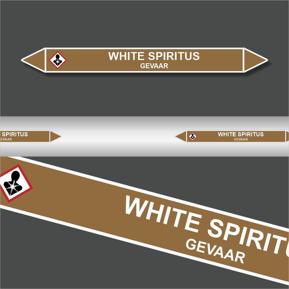 Leidingstickers Leidingmarkering White Spiritus (Ontvlambare vloeistoffen) Leidingstickers Leidingmarkering White Spiritus (Ontvlambare vloeistoffen)