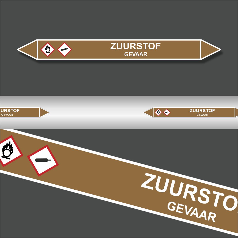 Leidingstickers Leidingmarkering Zuurstof (Ontvlambare vloeistoffen) Leidingstickers Leidingmarkering Zuurstof (Ontvlambare vloeistoffen)
