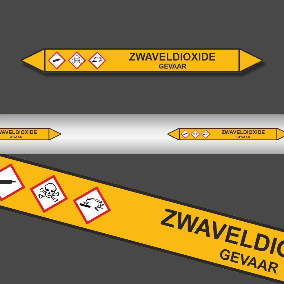 Leidingstickers Leidingmarkering Zwaveldioxide (Gassen) Leidingstickers Leidingmarkering Zwaveldioxide (Gassen)