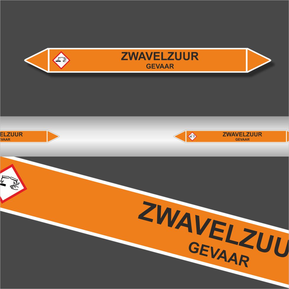 Leidingstickers Leidingmarkering Zwavelzuur (Zuren) Leidingstickers Leidingmarkering Zwavelzuur (Zuren)