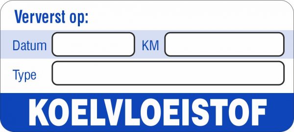 Onderhoud stickers koelvloeistof ververst op blauw