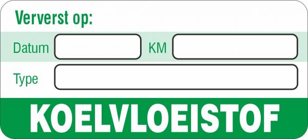 Onderhoud stickers koelvloeistof ververst op groen