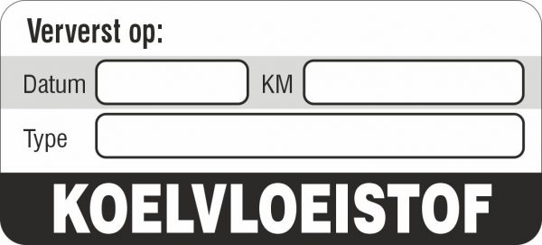 Onderhoud stickers koelvloeistof ververst op zwart