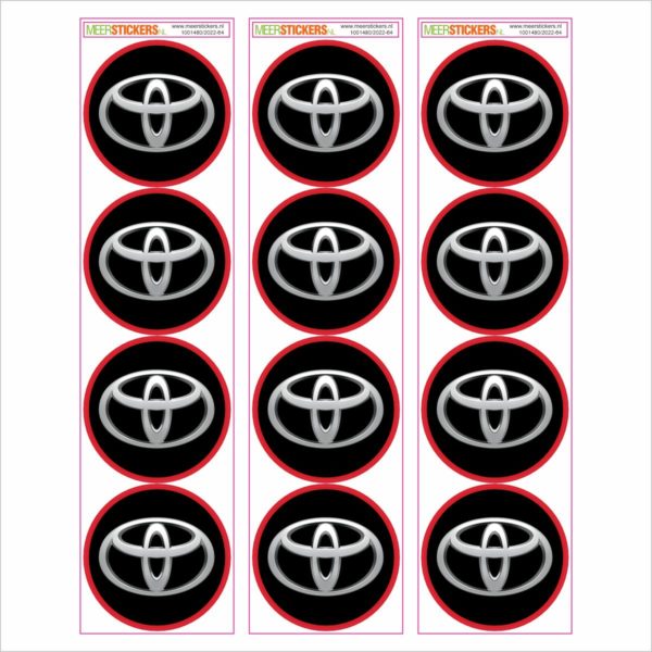 Wielnaaf stickers Toyota zwart met Rode rand 4 op vel