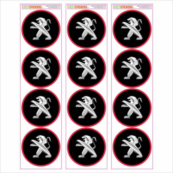 Wielnaaf stickers Peugeot Zwart Logo met rode rand